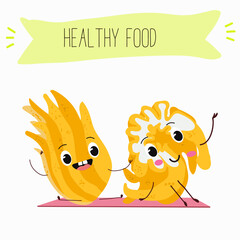 Buddha's hand fruit funny characters, hand drawn vector illustration.