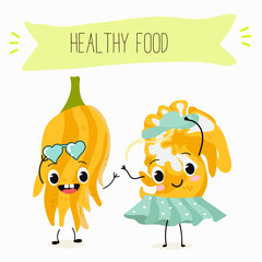 Buddha's hand fruit funny characters, hand drawn vector illustration.