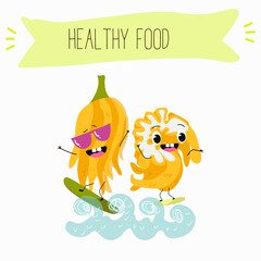 Buddha's hand fruit funny characters, hand drawn vector illustration.