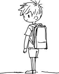 Doodle sketch vector boy with backpack walking, school learning vibe for education or parenting content