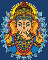 Divine Presence of Ganesha: A captivating illustration portrays the beloved Hindu deity Ganesha, exuding divine serenity. It showcases Ganesha's gentle form.