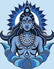 Celestial Serenity: An illustration of a serene deity, embodying divine grace, radiating an aura of tranquility and spiritual insight. 