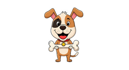 Fototapeta premium Adorable cartoon dog holding bone, perfect for children's books, playful designs, and pet-related marketing materials that capture joy and bring smiles to your audience