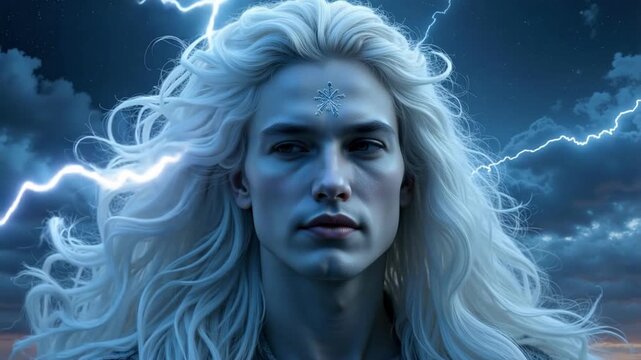 Stunning 4K Video of Lord Chandra Ascending in a Glowing Lightning Sky, Perfect for Spiritual Content and Hindu Holiday Celebrations