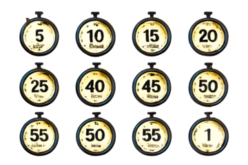 set of vector clock icons in gold circle design