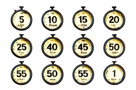 set of vector clock icons in gold circle design