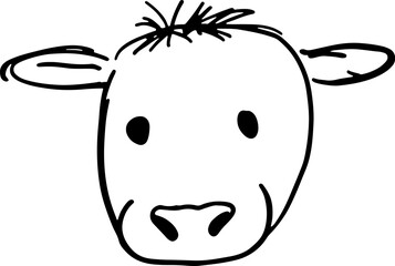 Round doodle sketch cow face, cute simple farm animal vector for agricultural or food designs