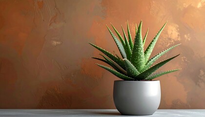Aloe vera plant in a gray pot