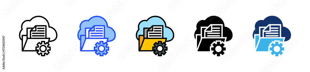 Poster document management saas icon collection with multiple styles