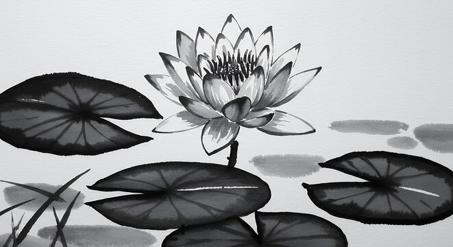 Black and white lotus flower illustration