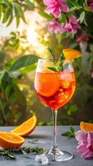 Aperol Spritz cocktail in garden setting