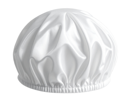 Classic White Shower Cap with Elastic Band, Bathroom Fashion Accessory, Isolated on Transparent Background