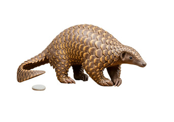Obraz premium A scaly anteater stands against a black background, showcasing its distinctive armor plating and curious expression.