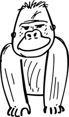 Doodle sketch vector of standing gorilla, strong wildlife concept for nature or jungle content