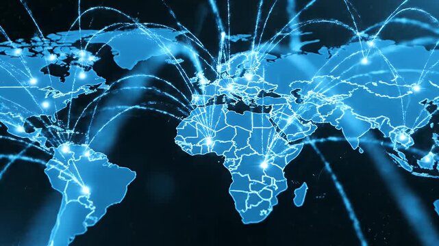 Global Network Connections Visualization: A World Map Animation.