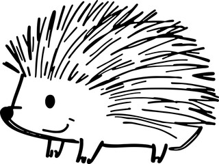 Cute doodle sketch vector hedgehog, side view round body, adorable animal concept for kids or nature