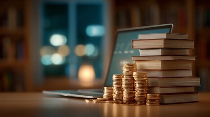 Financial Growth and Education: Books, Coins, and Laptop