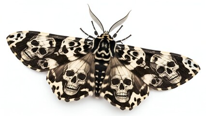 Moth with skull pattern on wings, isolated on white background