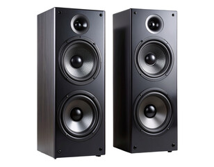 Fototapeta premium Tall Floor-Standing Speakers with Dual Woofers, Front View Modern Audio Equipment, Isolated on Transparent Background