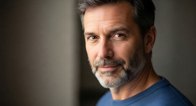 Contemplative portrait showcasing maturity and weathered charm