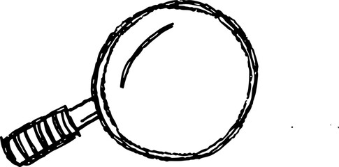 Side tilted doodle magnifying glass, curious exploration concept for study blogs