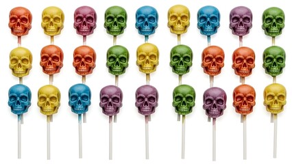 Colorful Skull-Shaped Lollipops A Spooky Sweet Collection on White