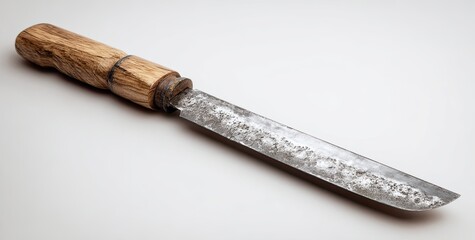 A long, flat blade knife with a wooden handle