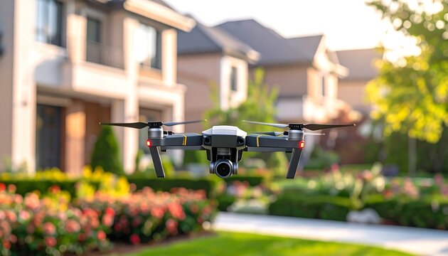 Drone hovering over houses