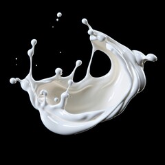 White milk splash isolated on black background in motion
