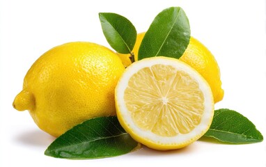 Fresh lemons, whole and sliced, with leaves (1)