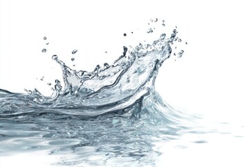 Water splash against a white background.  A dynamic water splash,  showing a wave cresting and  spattering droplets.  Clear,  smooth texture