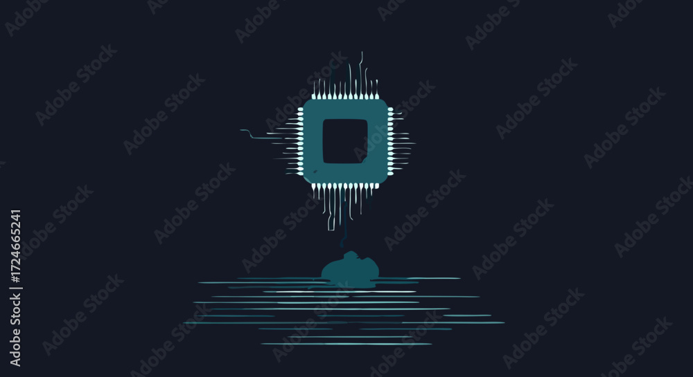 Wall mural digital cpu and cloud computing: an artistic depiction of a digital cpu rising toward a cloud, repre