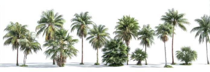 Various palm trees against a white background