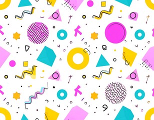 Colorful geometric shapes and patterns on white background