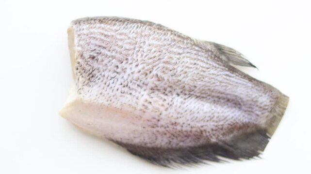 Top view of Freshly cut gourami fish on a white background. For Food