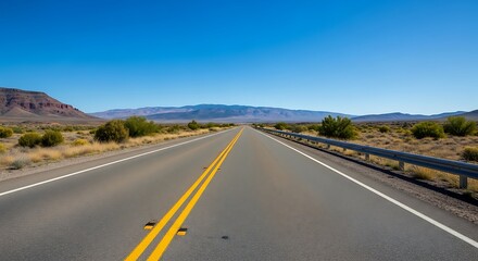 Obraz premium Vast Empty Highway Stretching Towards Mountains.