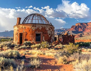 Ruined observatory in arid landscape