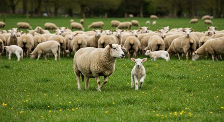 Fototapeta premium Sheep flock in pasture