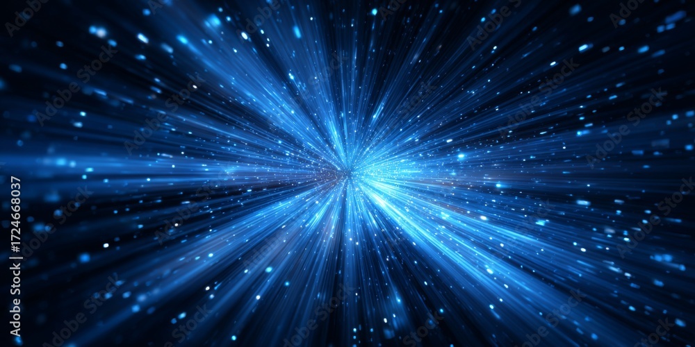 Wall mural high-speed blue light burst with dynamic motion effect in a starry background for abstract art and s