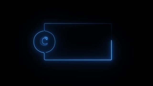 colorful glowing neon C text icon animation. Square rectangle picture frame one tone neon color motion graphic on isolated black a background.neon text C, icon, 4k video black background.