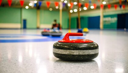 Curling stone on ice rink