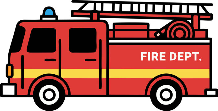 Minimalist Fire Department Truck Vector Icon with Bold Outline and Modern Colors Isolated