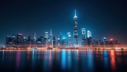 Obraz premium City Lights Sparkle, Reflecting Dreams on Water’s Silent Surface