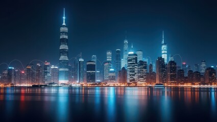 Obraz premium City Lights Sparkle, Reflecting Dreams on Water’s Silent Surface