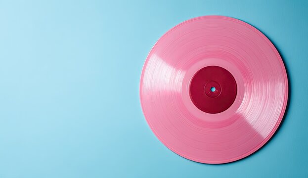 Pink vinyl record on a light blue background (1)