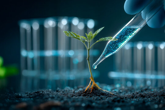 Biotech research on plant growth in lab. - Powered by Adobe