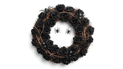 Spooky Black Rose Halloween Wreath with Spiders