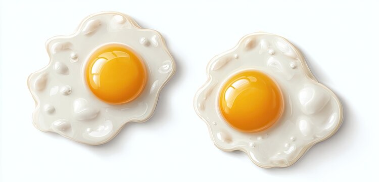 Two fried eggs, sunny-side up, on a white background