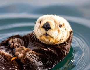 Close-up of a sea otter floating on water