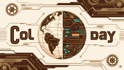 Futuristic globe merges natural continents with digital circuits, symbolizing global connection and technological innovation for 'Col Day' celebrations